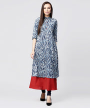 Blue printed 3/4th sleeve cotton double layer kurta