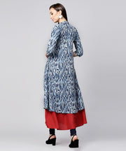 Blue printed 3/4th sleeve cotton double layer kurta