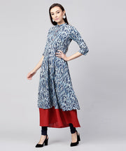Blue printed 3/4th sleeve cotton double layer kurta