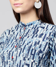 Blue printed 3/4th sleeve cotton double layer kurta