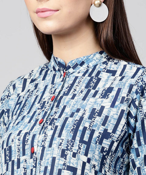 Blue printed 3/4th sleeve cotton double layer kurta