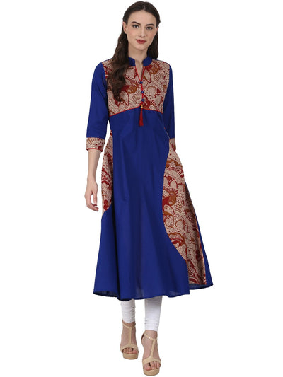 Nayo Women Blue 3/4 sleeve cotton anarkali kurta
