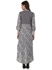 Nayo Women Grey printd 3/4 sleeve cotton low high kurta