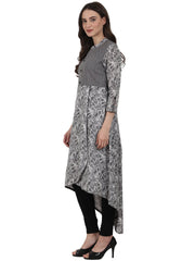 Nayo Women Grey printd 3/4 sleeve cotton low high kurta
