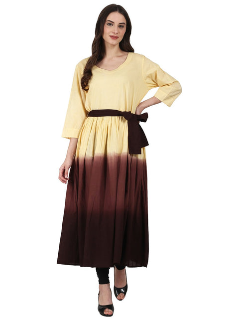 Nayo Women Yellow 3/4 sleeve cotton tie dye anarkali kurta