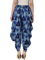 Blue printed ankle length cotton dhoti