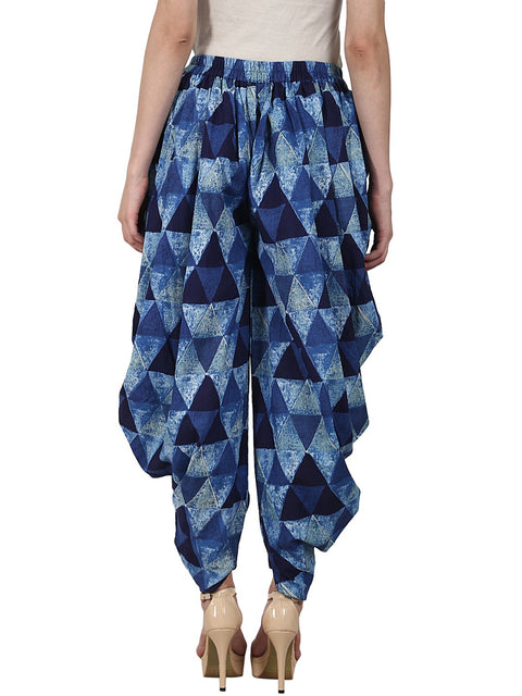 Blue printed ankle length cotton dhoti