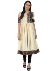 Cream color short sleeve cotton anarkali kurta