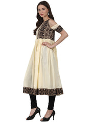 Cream color short sleeve cotton anarkali kurta