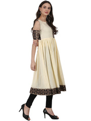 Cream color short sleeve cotton anarkali kurta