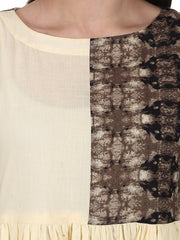 Cream color short sleeve cotton anarkali kurta