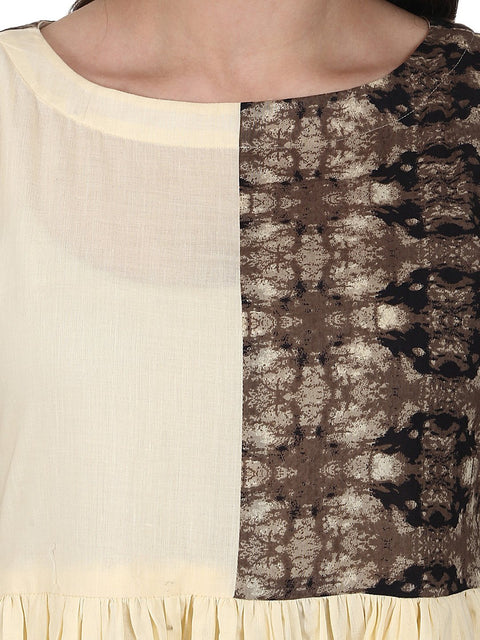 Cream color short sleeve cotton anarkali kurta