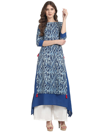Nayo Blue printed 3/4 sleeve cotton double layer kurta