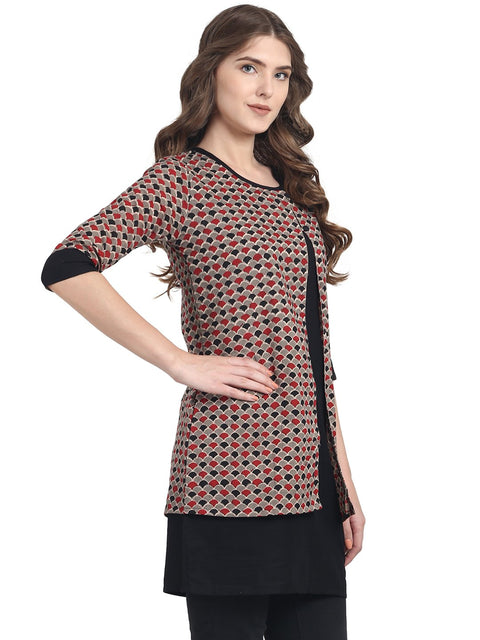 Black 3/4th sleeve cotton double layer tunic