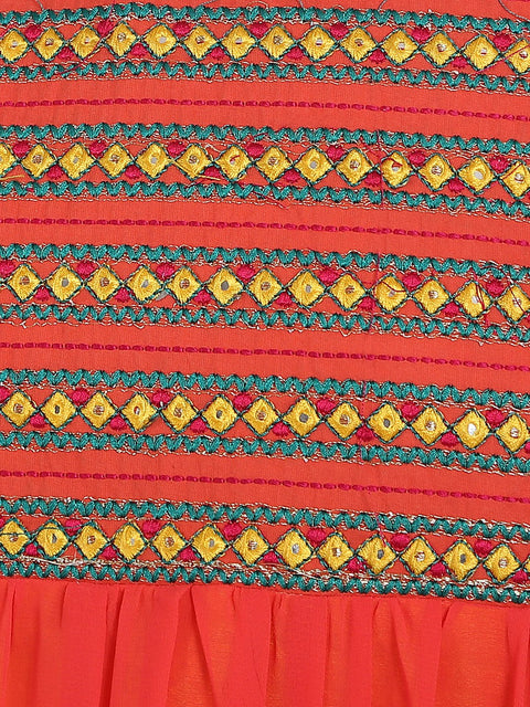 Orange color 3/4th sleeve georgette Anarkali kurta with Embriodery work and yellow dupatta