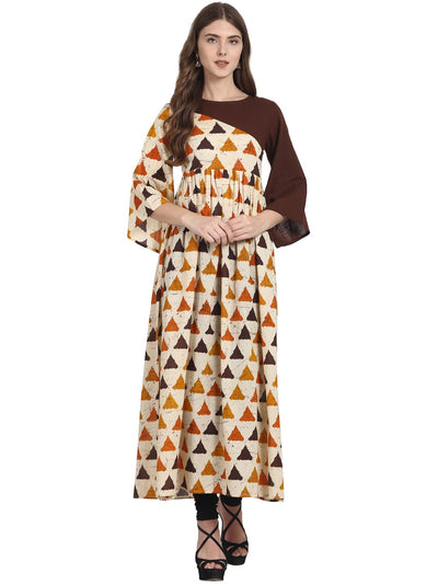 Nayo Cream printed 3/4th sleeve cotton Anarkali kurta