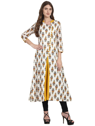 Nayo White printed 3/4th sleeve cotton A-line kurta