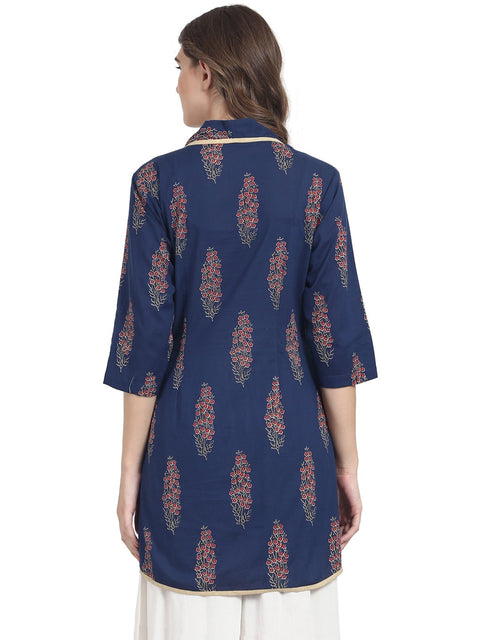 Blue 3/4 sleeve cotton angrakha style tunic