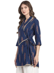 Blue 3/4 sleeve cotton angrakha style tunic