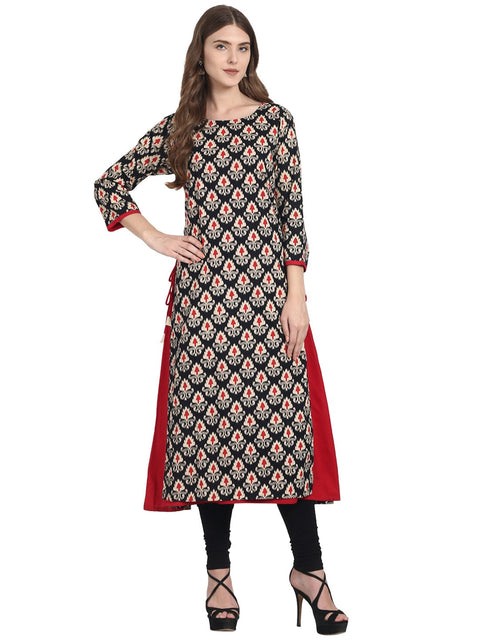Nayo Black printed 3/4th sleeve cotton double layer A-line kurta