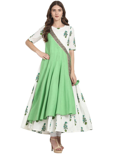 Nayo White half sleeve cotton anarkali kurta