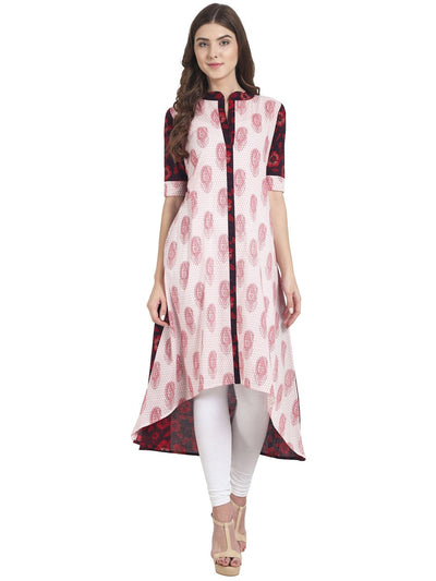 Nayo Women White half sleeve cotton A-line kurta