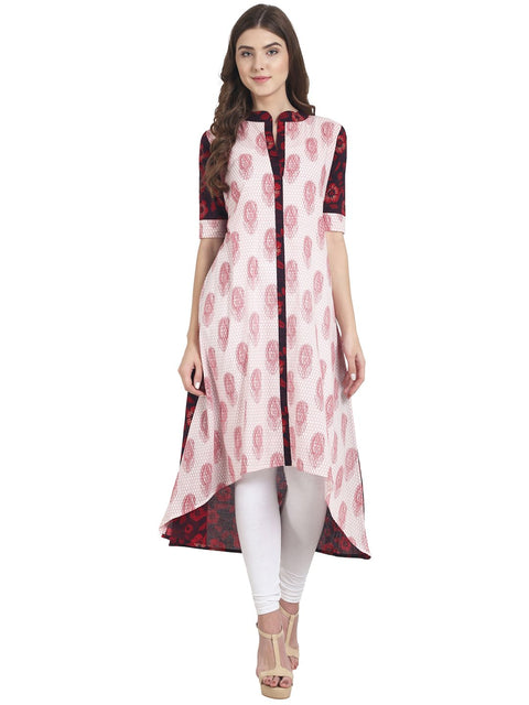 Nayo Women White half sleeve cotton A-line kurta