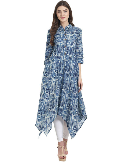 Nayo Blue 3/4th sleeve cotton A-line kurta