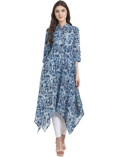 Nayo Blue 3/4th sleeve cotton A-line kurta