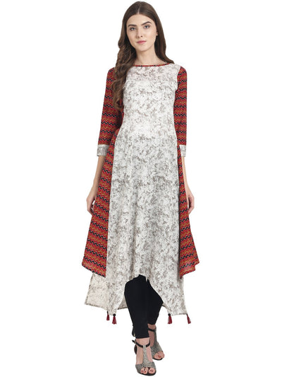 Nayo Women White printed 3/4th sleeve cotton A-line kurta