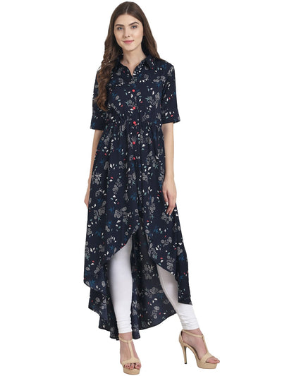 Nayo Black printed Half sleeve crepe anarkali kurta
