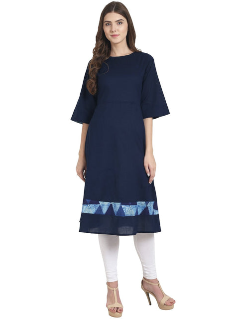 Nayo Women Blue half sleeve cotton A-line kurta