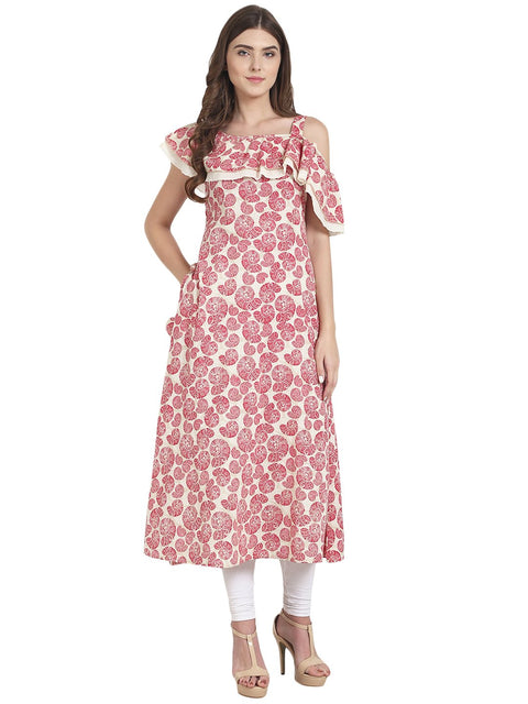 Nayo Pink printed one shoulder sleeve cotton Kurta