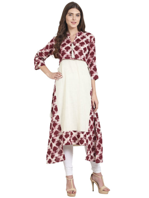 Nayo Maroon printed 3/4th sleeve cotton A-line kurta