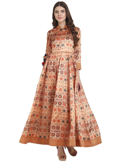Nayo Women Rust printed dupion floor length Anarkali kurta