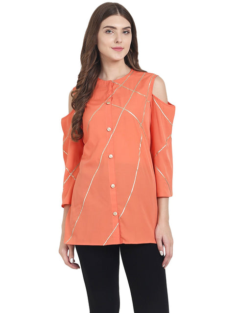 Nayo Peach 3/4th sleeve crepe tunics with gotta work