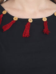 Nayo Black cotton sleeveless kurta with red printed skirt