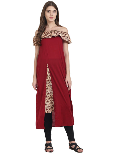 Nayo Maroon off shoulder cotton maxi dress