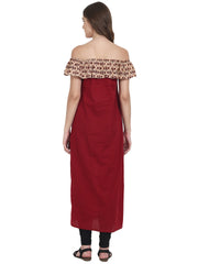 Nayo Maroon off shoulder cotton maxi dress