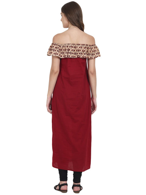 Nayo Maroon off shoulder cotton maxi dress