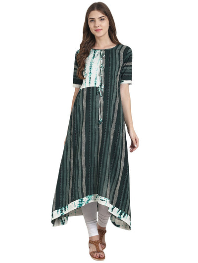 Nayo Women Green printed half sleeve cotton A-line kurta