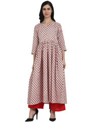 Off White printed 3/4th sleeve cotton anarkali kurta