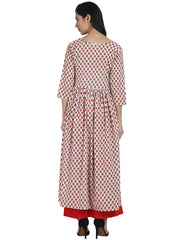 Off White printed 3/4th sleeve cotton anarkali kurta