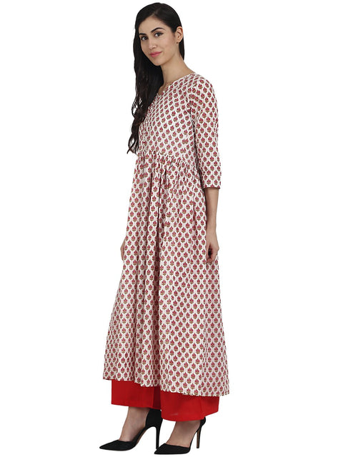 Off White printed 3/4th sleeve cotton anarkali kurta