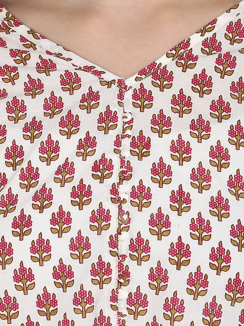 Off White printed 3/4th sleeve cotton anarkali kurta