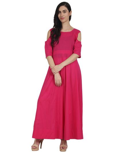 Nayo Women Pink 3/4th sleeve cotton anarkali kurta