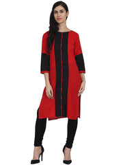 Red 3/4th sleeve cotton Straight kurta