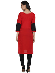 Red 3/4th sleeve cotton Straight kurta