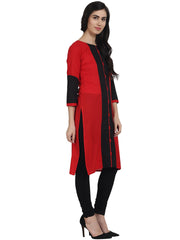 Red 3/4th sleeve cotton Straight kurta