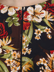 Black printed crepe cold shoulder 3/4th sleeve top with solid black palazzo having one side pocket